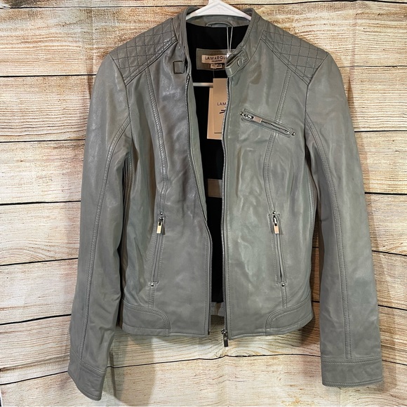 LaMarque quilted leather biker gray jacket women Size XS - Picture 8 of 11